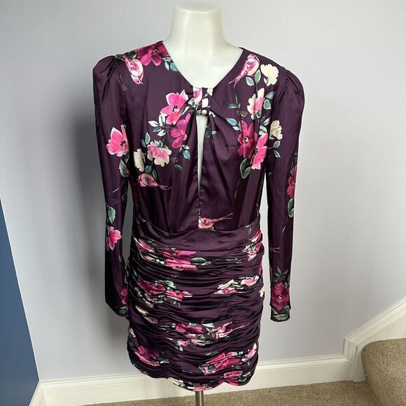 Leena for Mac Duggal NWT Plum Purple Floral Mini Dress (Size Medium) - Picture 4 of 7